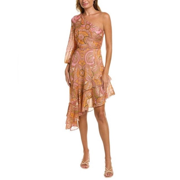 BCBGeneration NWT Pink Paisley One-shoulder Midi Dress - Picture 1 of 13